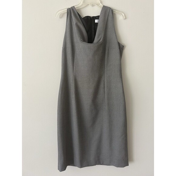 Calvin Klein Grey Cowl Neck Sheath Dress Size 14 Career Workwear Chic - Picture 1 of 11